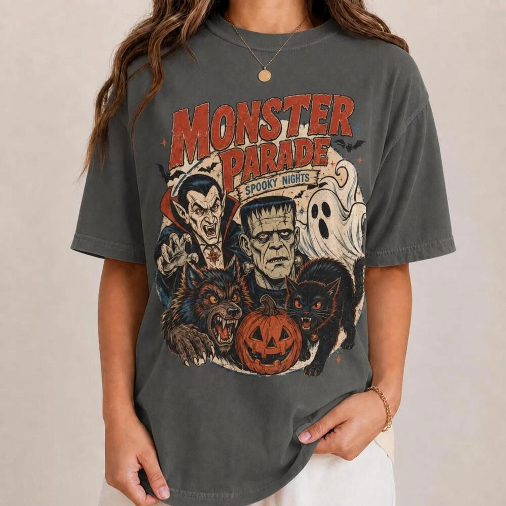 S Monster Parade Halloween Shirt Retro Horror Graphic Tee